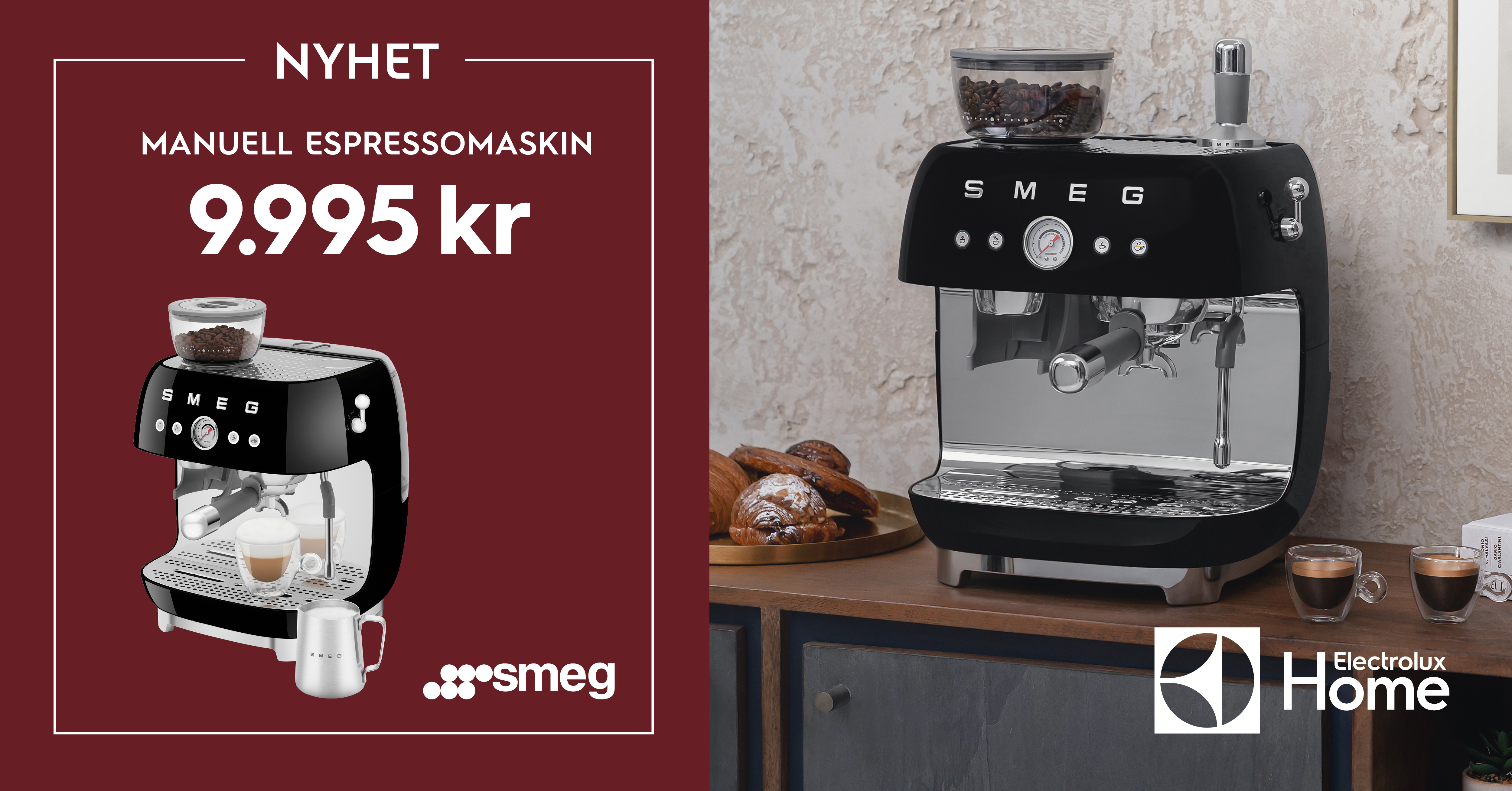 Espressomaskin manuell EGF03BLEU från Smeg Electrolux Home